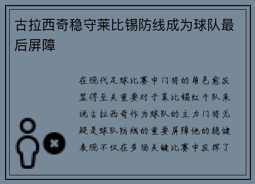古拉西奇稳守莱比锡防线成为球队最后屏障